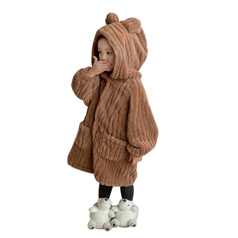 New Girls Boys Cartoon Plush Pajamas for Children Home Hooded Night-robe Fleece Cartoon Soft Winter Kids Bathrobe Baby Sleepwear