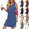 Женское повседневное модное сексуальное платье с V-образным вырезом без рукавов, однотонное платье с разрезом по низу