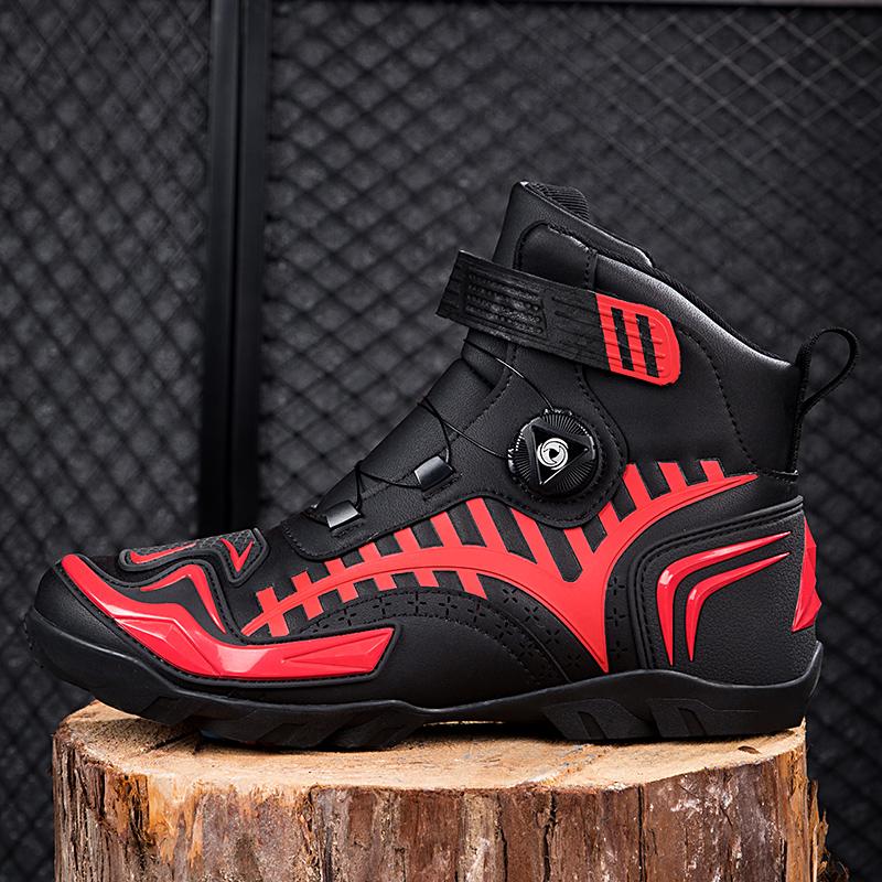 Унисекс кожаные мотоциклетные ботинки большого размера с кнопкой вращения, противоскользящие, противоударные, для соревнований, обувь для верховой езды