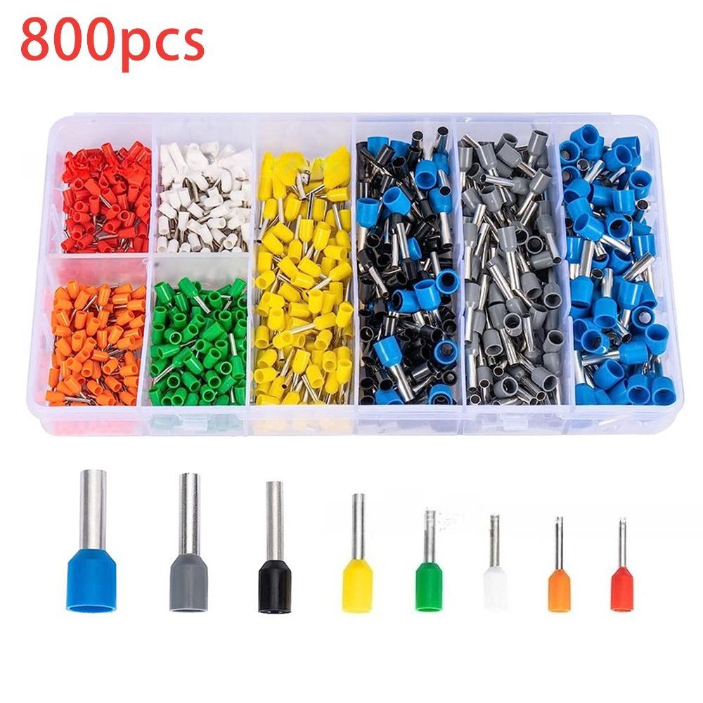 800Pcs VE Wire Ferrules Assortment Box 8 In 1 European Pre-insulated Cold Crimp Tubular Wire Terminal Cable End Sleeve Kit