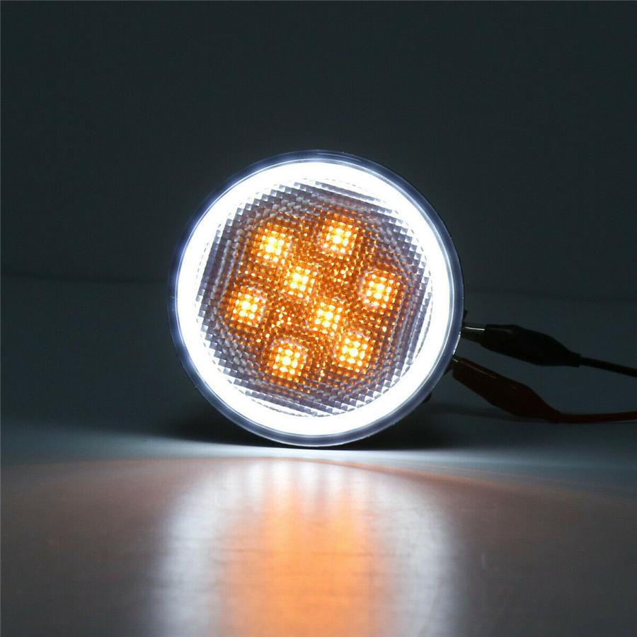 Pair LED Amber Grill Turn Signal Light for Jeep Wrangler JK 07-18 Halo Ring Angel Eye DRL Smoke Lens