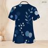 Women Plus Size Keyhole Neck Short Sleeve Geometric Print Nurse Scrub Top With Front Pockets