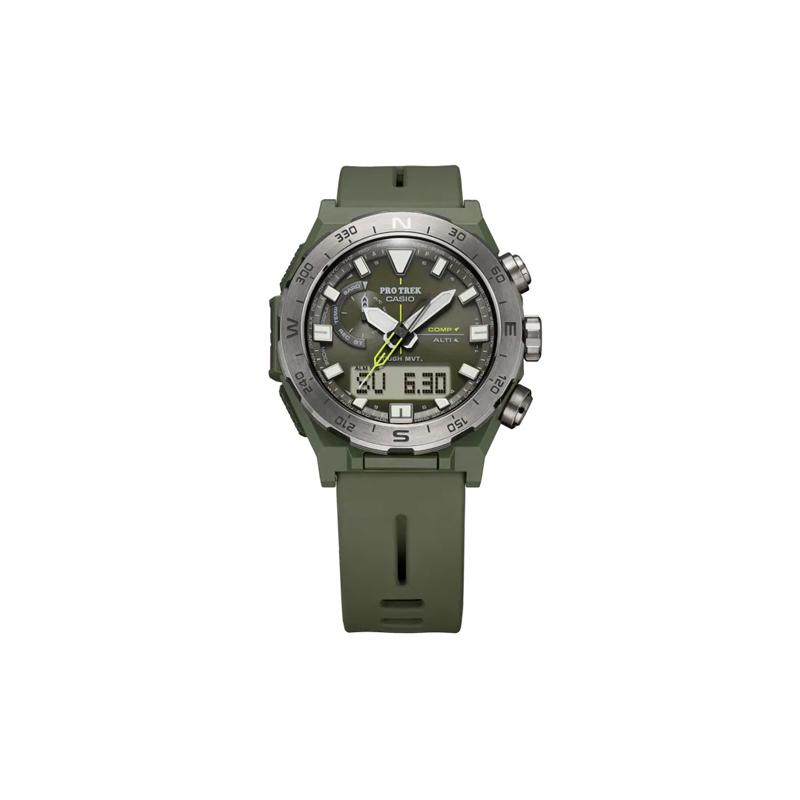 Casio Серия PRO TREK-Дисковый двойной дисплей Водонепроницаемые и ударопрочные для улицы Солнечный механизм Кварцевый механизм Ремешок из смолы Японские PRW-6800Y-3JF-человек