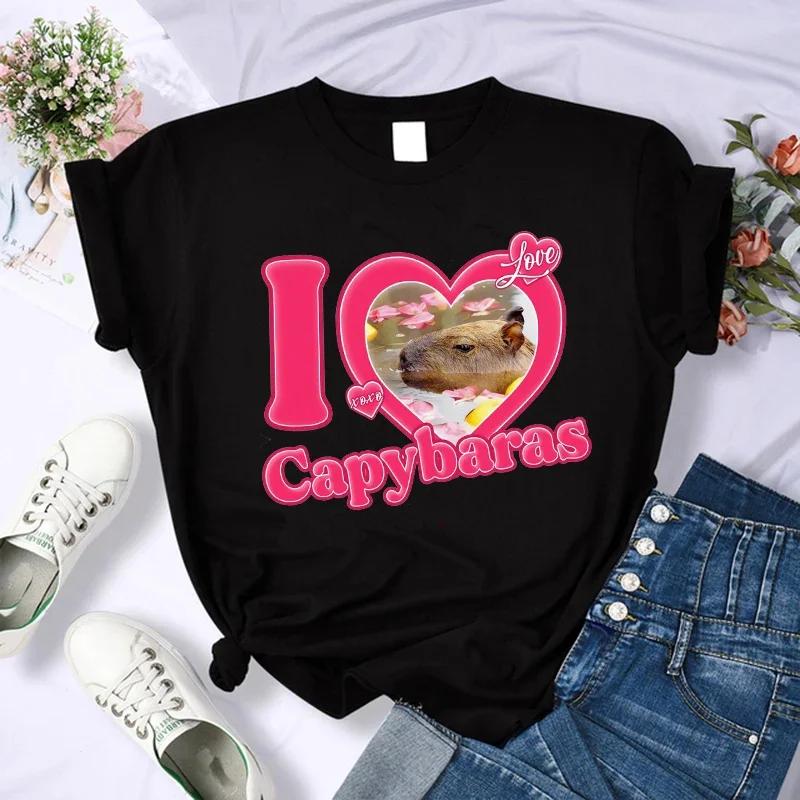Cute Capybara Clothing T-Shirt Women Vintage Cartoon T Shirt Female Casual Anime Top Tees T Shirt Manga Women Graphic Tee Tops