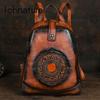 Vintage Totem Embossed Backpack Versatile Women Leather Bag Solid Color Large Capacity Travel Backpacks