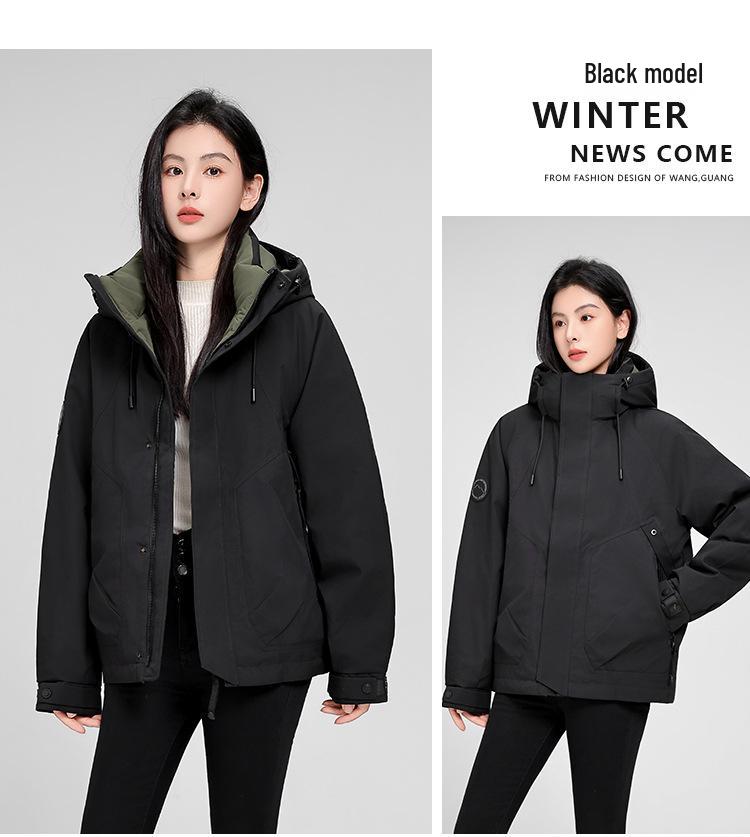2025 Осень/Зима Модная Унисекс Теплая Ветровка с Капюшоном Пуховик для Пар
