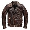 Chinese Size Men's Heavy Motorcycle Jacket Natural Cowhide Leather Top Layer Causal Vintage Retro Moto Suit Leather Coat Winter