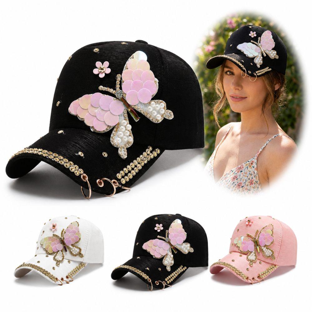 Sequined Butterfly Shiny Baseball Cap Versatile Peaked Cap Fashion Women's Sun Hat  Summer Spring