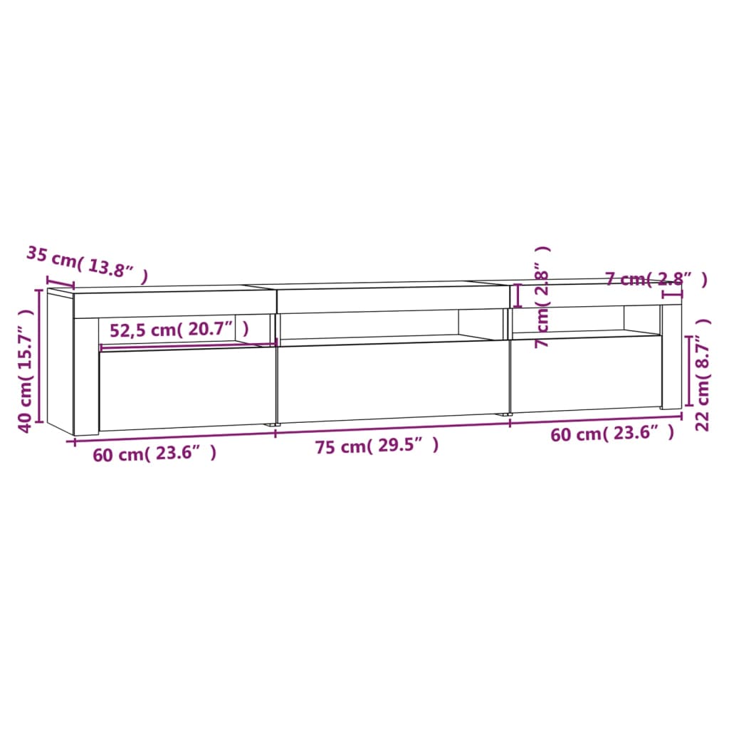 TV Stand with LED Lights Concrete Grey 195 x 35 x 40 cm