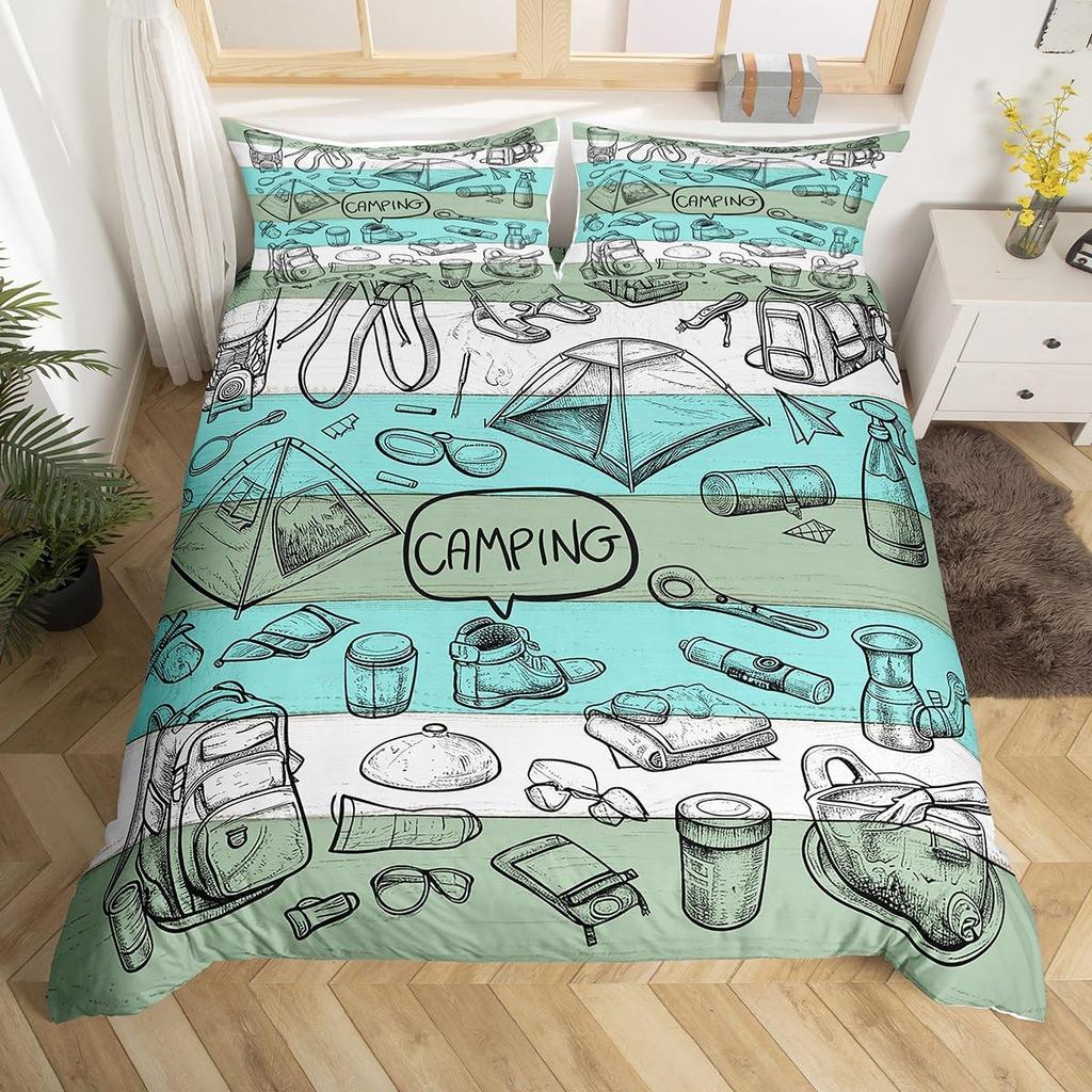 Hand Painted Mountain Decor Duvet Cover Set Queen King Size Happy Camping Kids Bedding For Boys Girls 3 Pcs With 2 Pillowcases