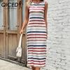 Весенне-летнее женское полосатое повседневное платье без рукавов с разрезом для женщин