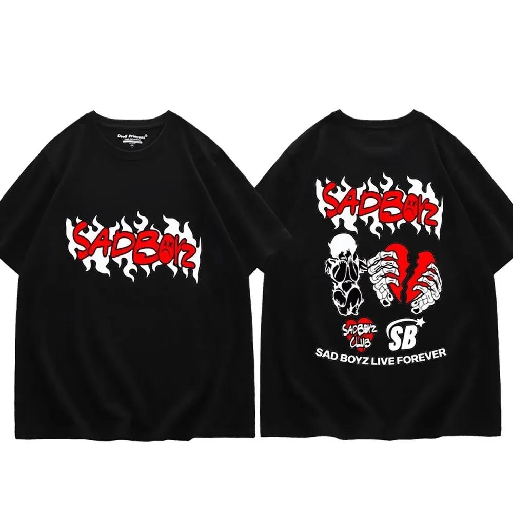 Футболки с рисунком Singer Junior H Sad Boyz 2024 года, унисекс, готическая мода, короткий рукав, футболка Harajuku Hip Hop, свободные футболки, унисекс
