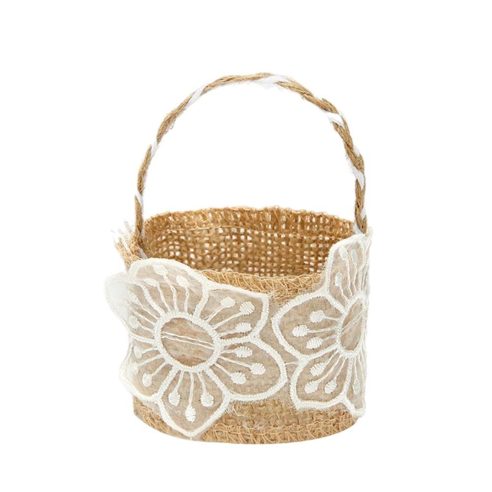 2pcs Lace Bowknot Flower Girl Basket Retro Candy Gift Bag Wedding Ceremony Party Decoration