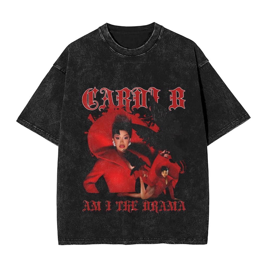 Cardi B Vintage Men T Shirt Washed Creative Tees Short Sleeve Round Neck Tshirts 100 Cotton Gift Clothes