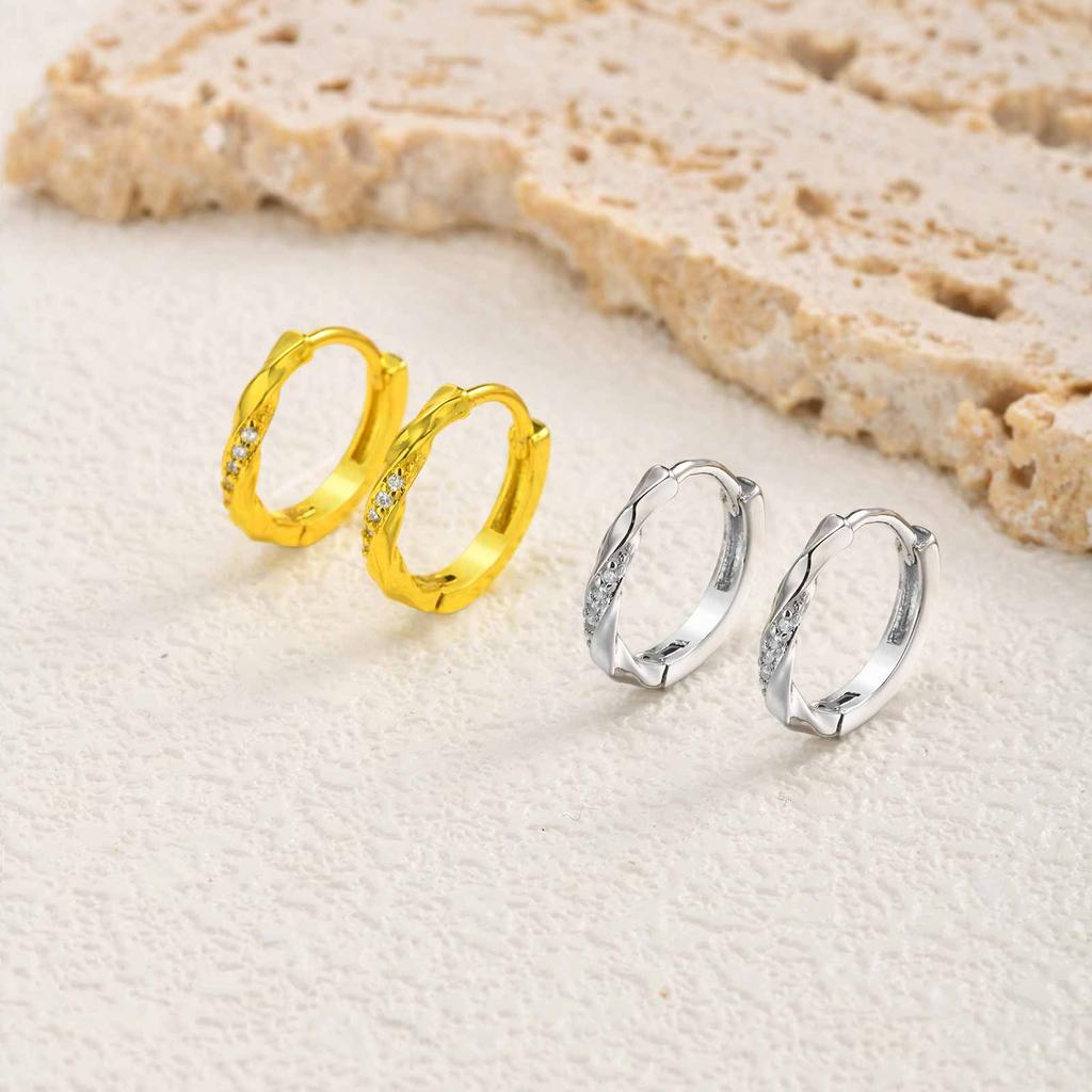 Mobius Twisted Huggie Hoop Earrings for Women, Geometric Micro Pave CZ Stone, 18K Gold Plated Waterproof Ear Jewelry