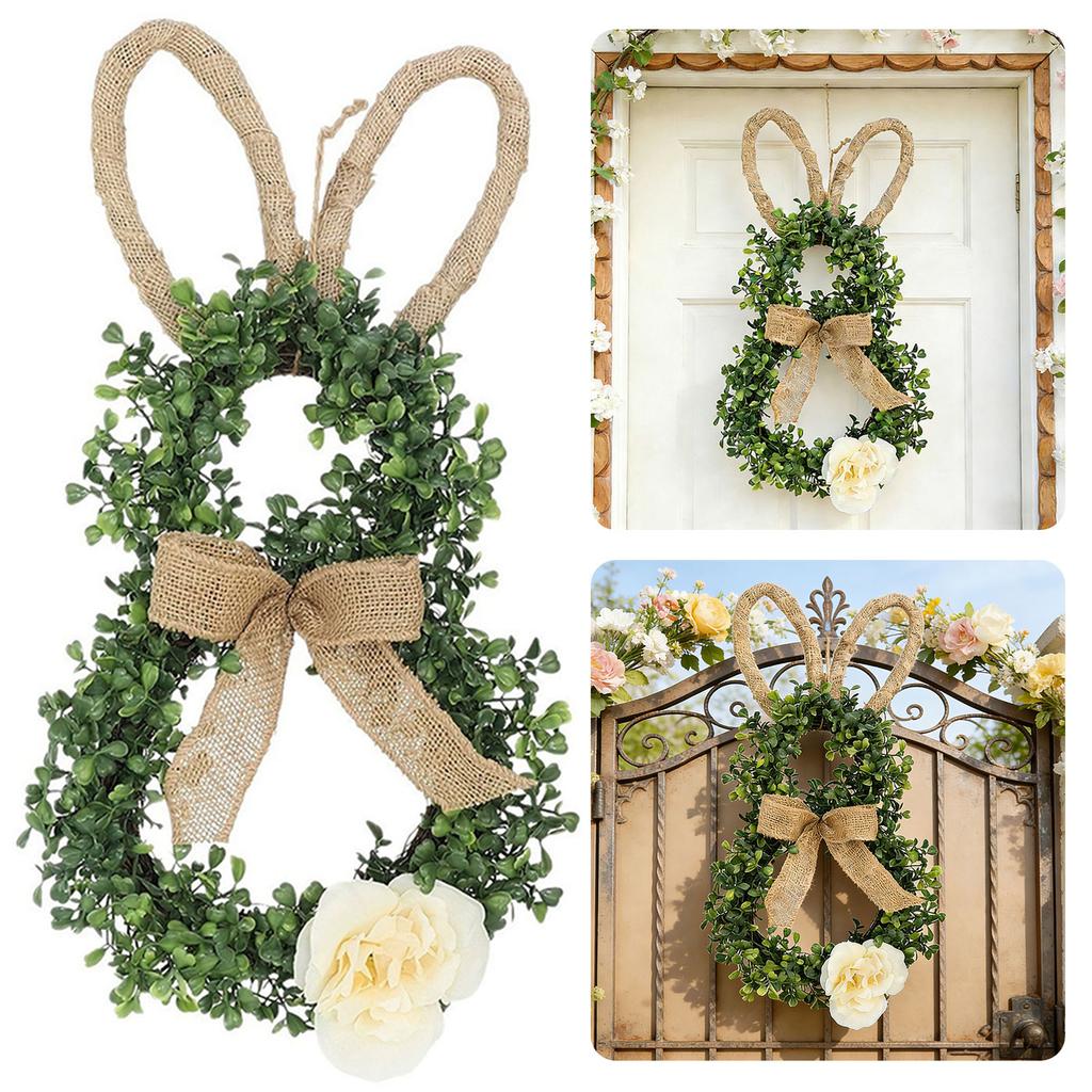 Венок Кролик Easter Bunny-Тематический Венок из Искусственных Цветов Декоративный Реалистичный-Зелень Украшает Пасхальный Декор Праздничная Композиция