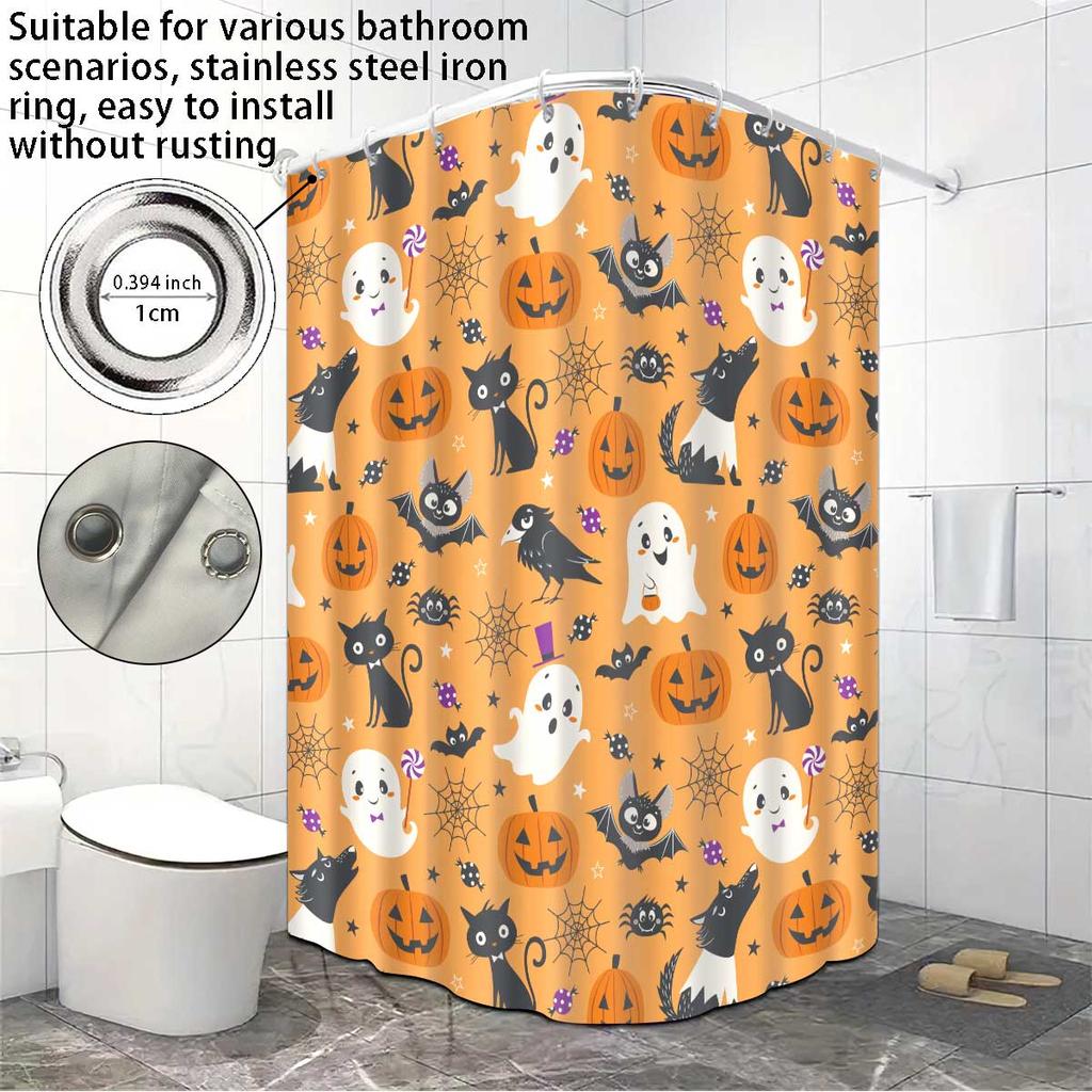 1 шт. Мультяшная шторка для душа с принтом на тему Хэллоуина, с 12 крючками, машинная стирка, для разделения душа и защиты конфиденциальности