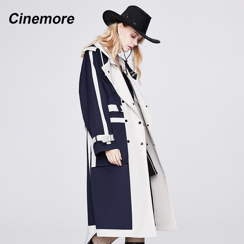 Cinemore Новая ветровка, длинное классическое модное женское пальто с капюшоном, осень 2022, повседневный весенне-осенний плащ 92205-1