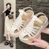 Muffin Thick-soled Bag Head Sandals Women's New Summer with Skirt Woven Roman Shoes Women's Beach Pig Cage Shoes
