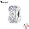 BAMOER 925 Sterling Silver Pink Zircons Symphony Buckle Charms Pendant for Women Bracelet Bangle DIY Jewelry
