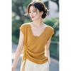 Ice Silk Short-sleeved T-shirt Women's New Summer Hot Style Beautiful Drawstring Knit Top