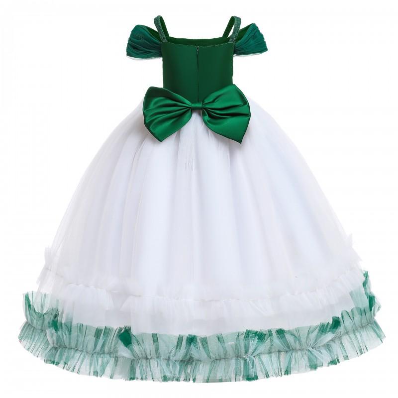 Girls Long Tulle Princess Dress Kids Party Gown 3-8 Yrs Christmas Performance Wedding