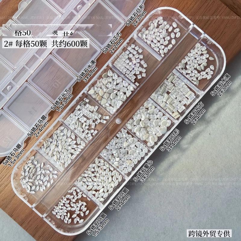 New nail drill mixed 12 box flat shaped drill mini zircon ice transparent white horse eye water drop mixed