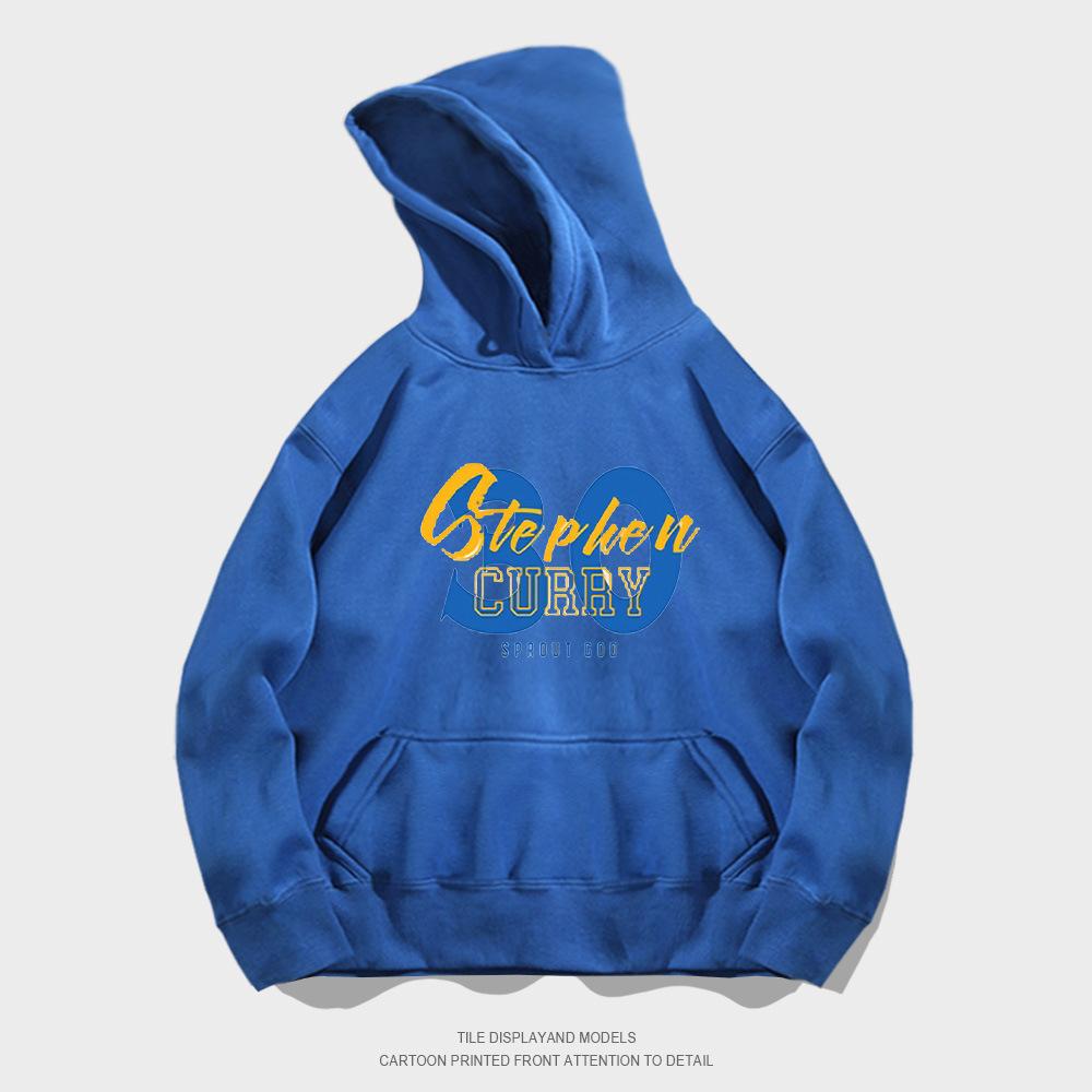 Autumn hooded sweater pullover European and American trend loose long-sleeved basketball casual printing yellow and blue No. 30 jacket