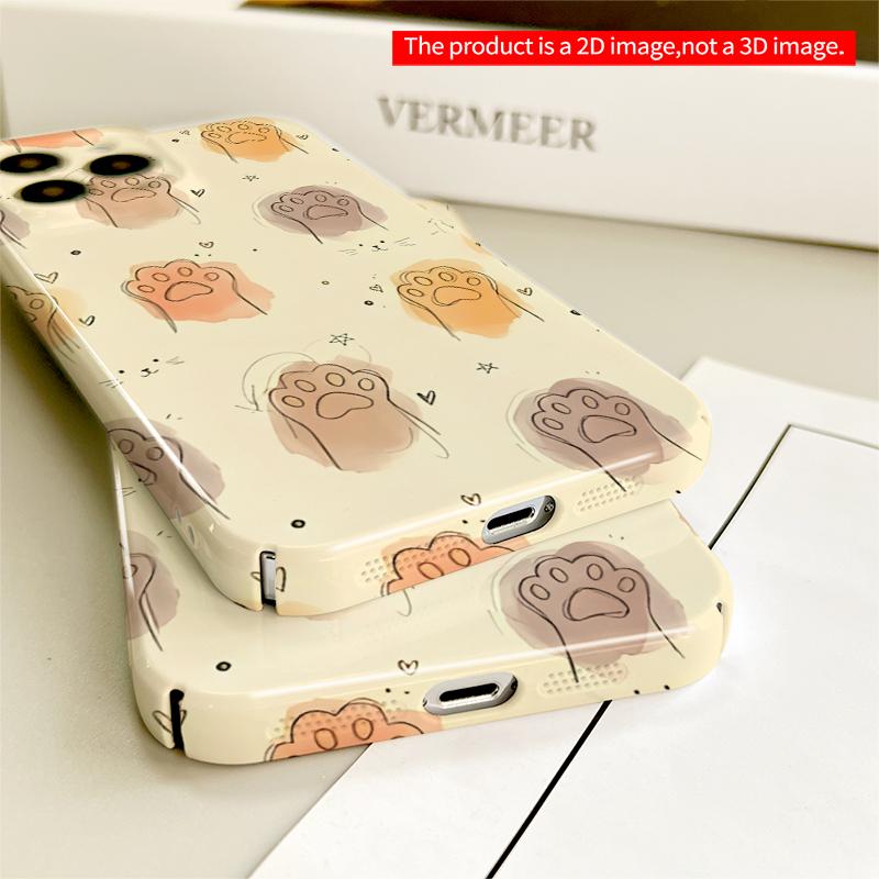 2DFlat Cute Paw Prints & Tiny Cats Pattern Phone Case All inclusive film hard iPhone case, compatible with iPhone 18 Pro Max 17 16 15 14 13 12 11