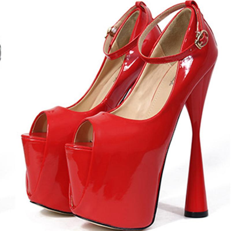 Женские туфли на каблуке с ремешком на щиколотке, сексуальные, модные, фетиш, высокие каблуки, туфли-лодочки с открытым носком, черные, красные, для офиса, для стриптиза, женские