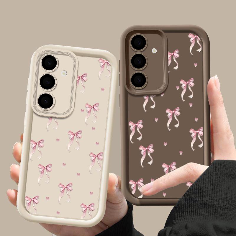 Мягкий матовый чехол из ТПУ с принтом в виде бантика для моделей Samsung - Противоударный с защитой объектива
