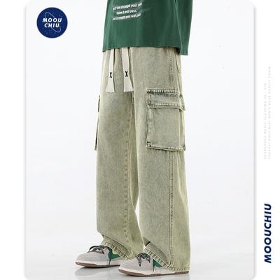 Мужская мода, американские рабочие джинсы с несколькими карманами, мужские свободные свободные прямые широкие брюки в стиле хип-хоп