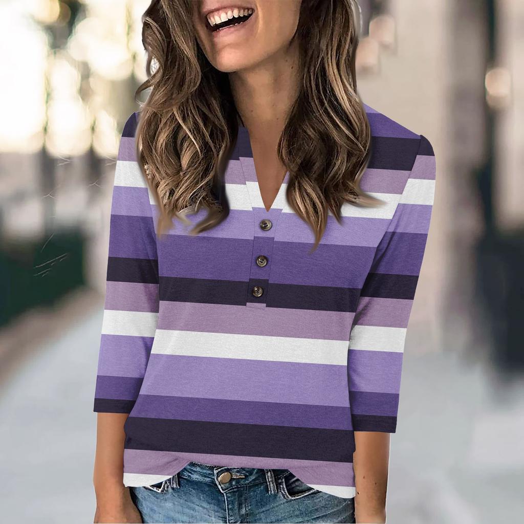 Женская мода повседневный свободный топ с рукавом 3/4 и круглым вырезом