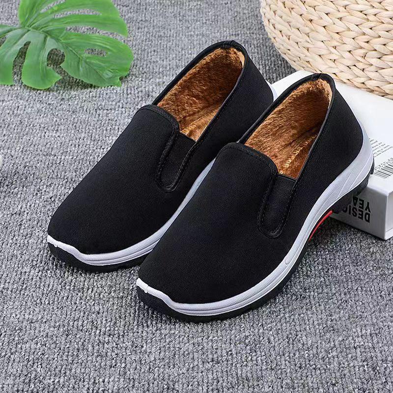 Тканевые туфли мужские бархатные утолщенные однопедальные черные рабочие туфли Guochao удобные универсальные хлопковые туфли старые Пекинские тканевые туфли