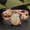 Luxury Jewelry New Rose Gold Branch Pair Ring, Retro Cross Light Luxury Women's Opal Set Ring