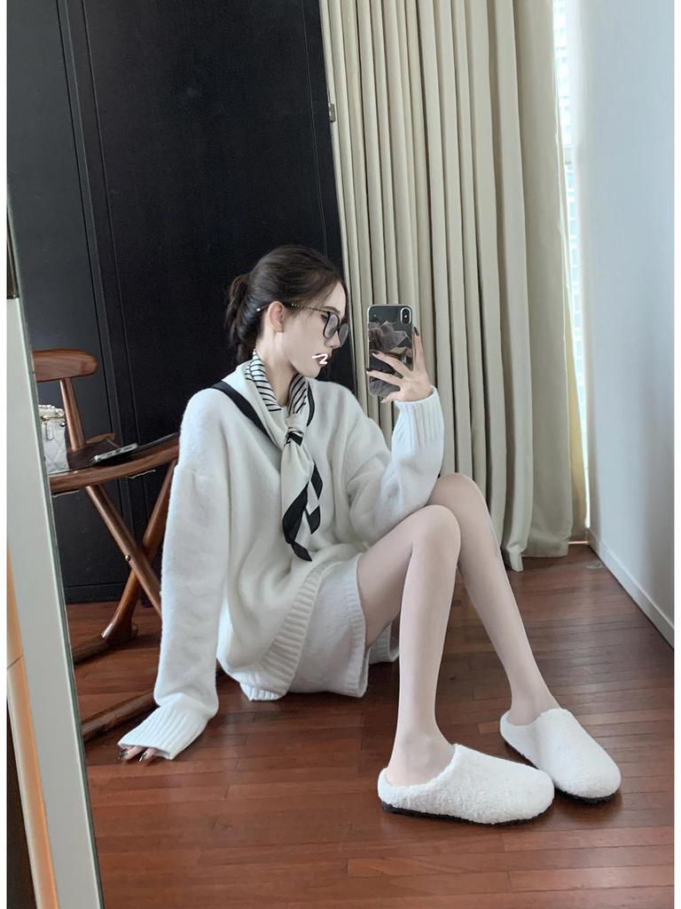 Women's Winter Black Knit Sweater and High-Waist Wide-Leg Shorts Two-Piece Set
