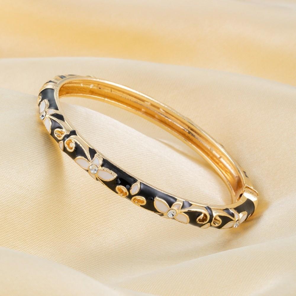 Lightweight Metal Cloisonne Floral Bangle Rhinestone Thin Bracelet  Holiday Presents