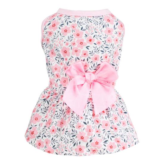 Летнее маленькое платье с цветочным принтом, милое платье среднего размера для собак без рукавов, декор с бантом на передних лапах, праздничный наряд для домашнего животного