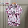 Мужская рубашка с коротким рукавом, белая пудровая рубашка с принтом цветка сливы для мужчин, повседневная мода, летний отдых на Гавайях 2025, новый стиль