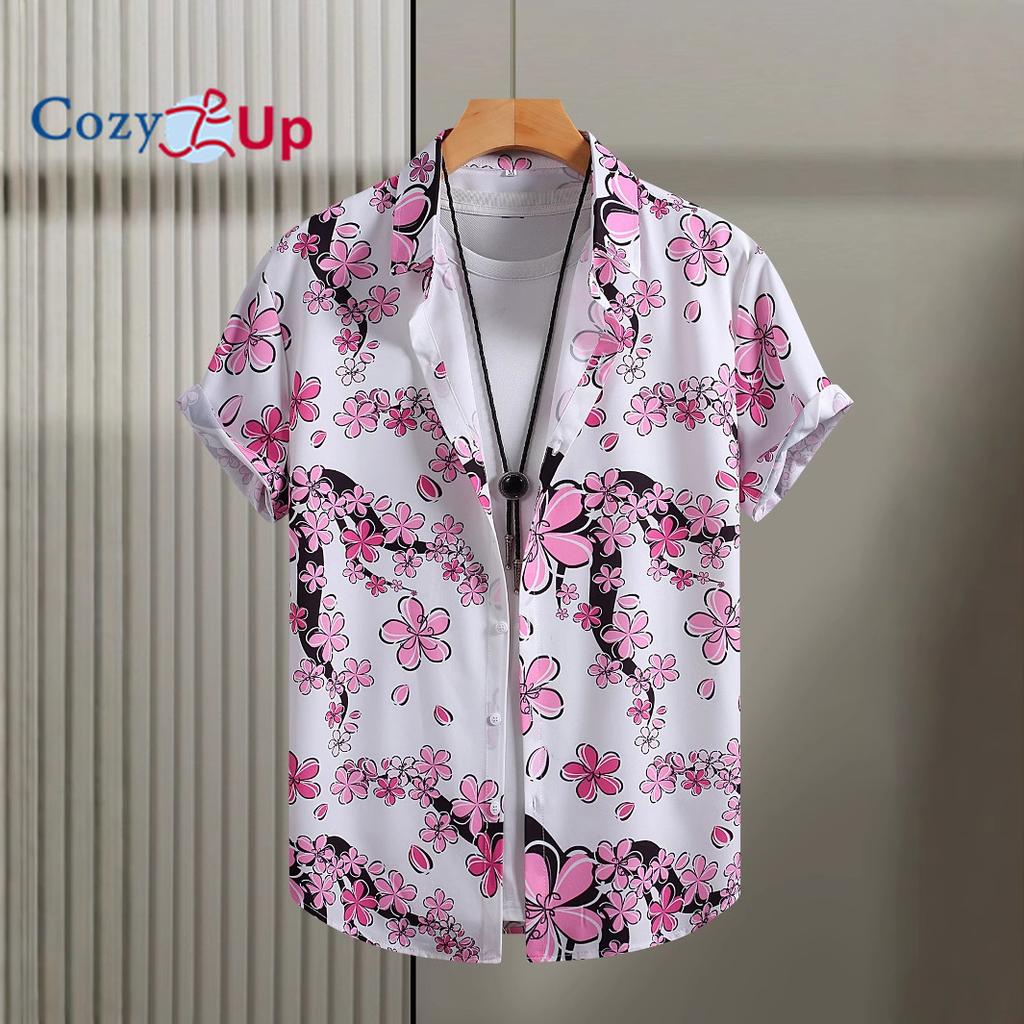 Мужская рубашка с коротким рукавом, белая пудровая рубашка с принтом цветка сливы для мужчин, повседневная мода, летний отдых на Гавайях 2025, новый стиль