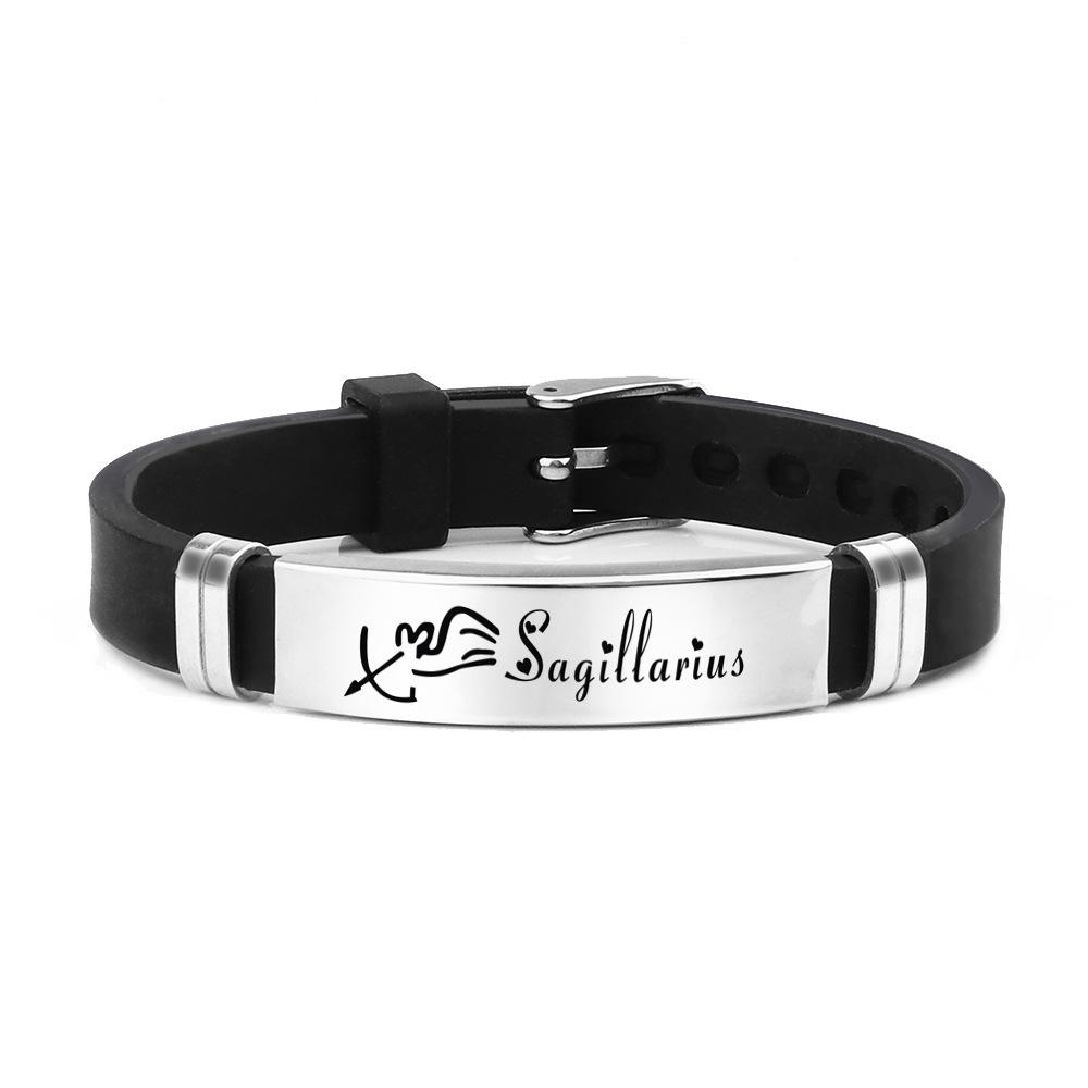 Мода 12 Созвездий Силиконовый Браслет Из Нержавеющей Стали Зодиак Гороскоп Регулируемый Браслет Для Пары Подарок На День Рождения Ювелирные Изделия для Женщин Мужчин