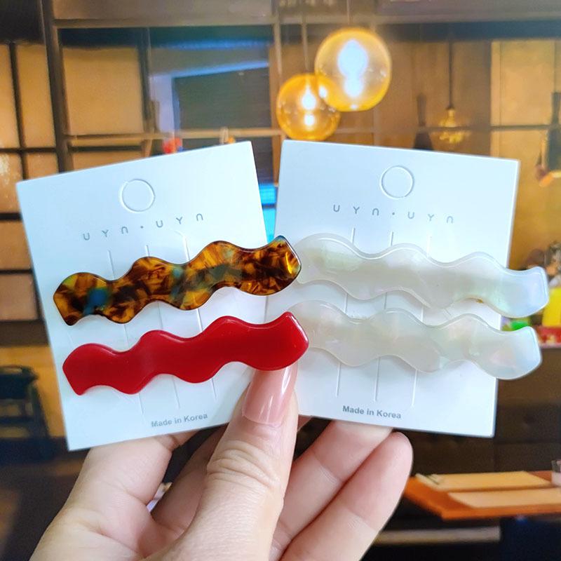 2 шт./компл., модные акриловые заколки для волос с рябью для женщин, корейские однотонные леопардовые заколки для волос, милые заколки для девочек, аксессуары для волос, головные уборы