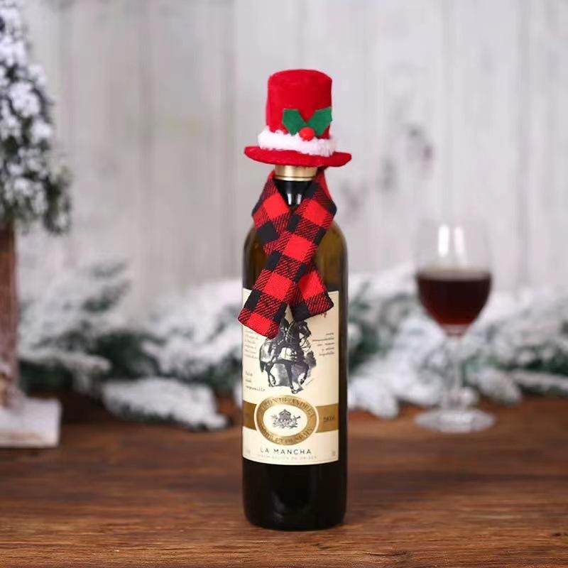 Christmas Wine Bottle Set Party Table Decor Wine Bottle Cover Red Velvet Dress Santa Claus Costume New Years Dinnerware Decor