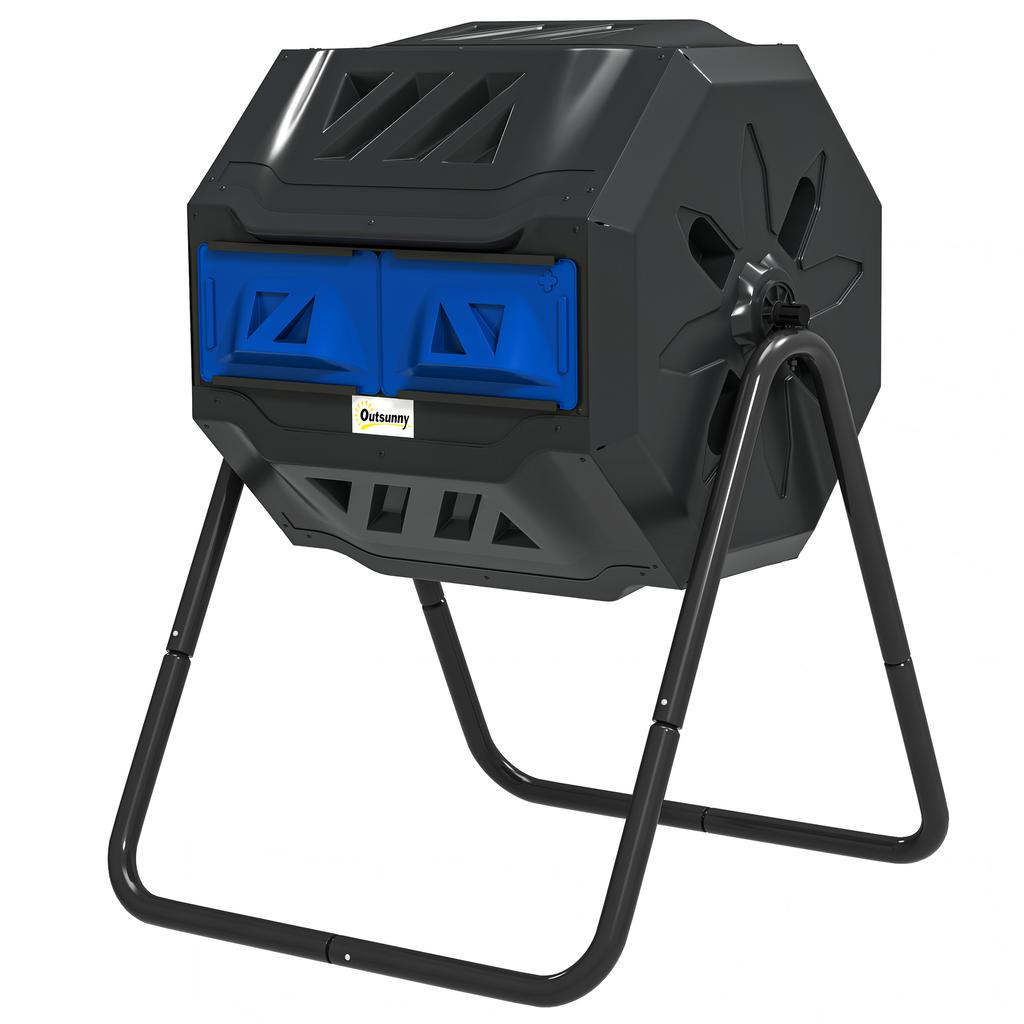 160L 360 degrees Rotating Dual Chamber Composter - Blue