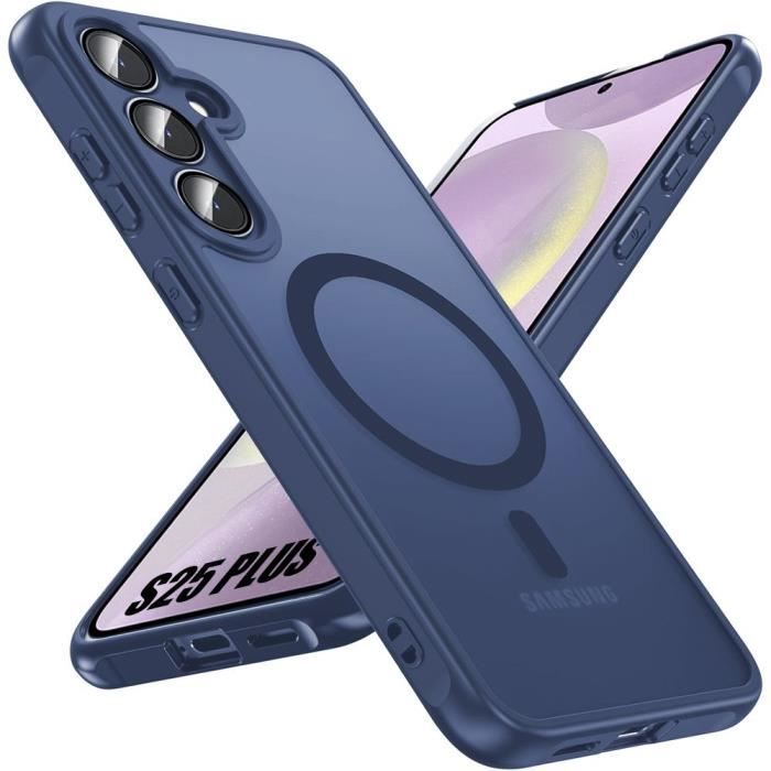 Coque pour Samsung Galaxy S25 Plus (Galaxy S25+) avec Cercle Magnétique et Protection Caméra - Bleu Marine
