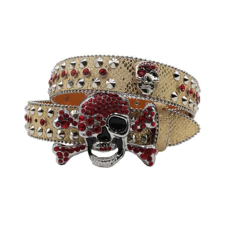 Popular Skull Buckle Belt for Adult Rhinestones Rivet Belt All Matching Blingbling Western Belt for Daily and Club
