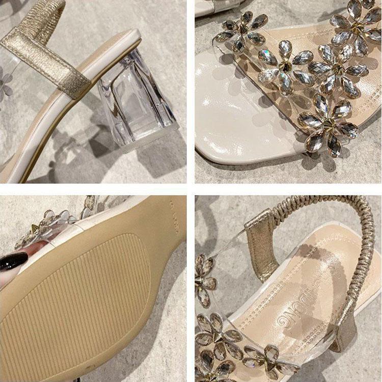 Босоножки со стразами, женская обувь, летние сетчатые красные сандалии на толстом каблуке с кристаллами, прозрачные сандалии на высоком каблуке в сказочном стиле