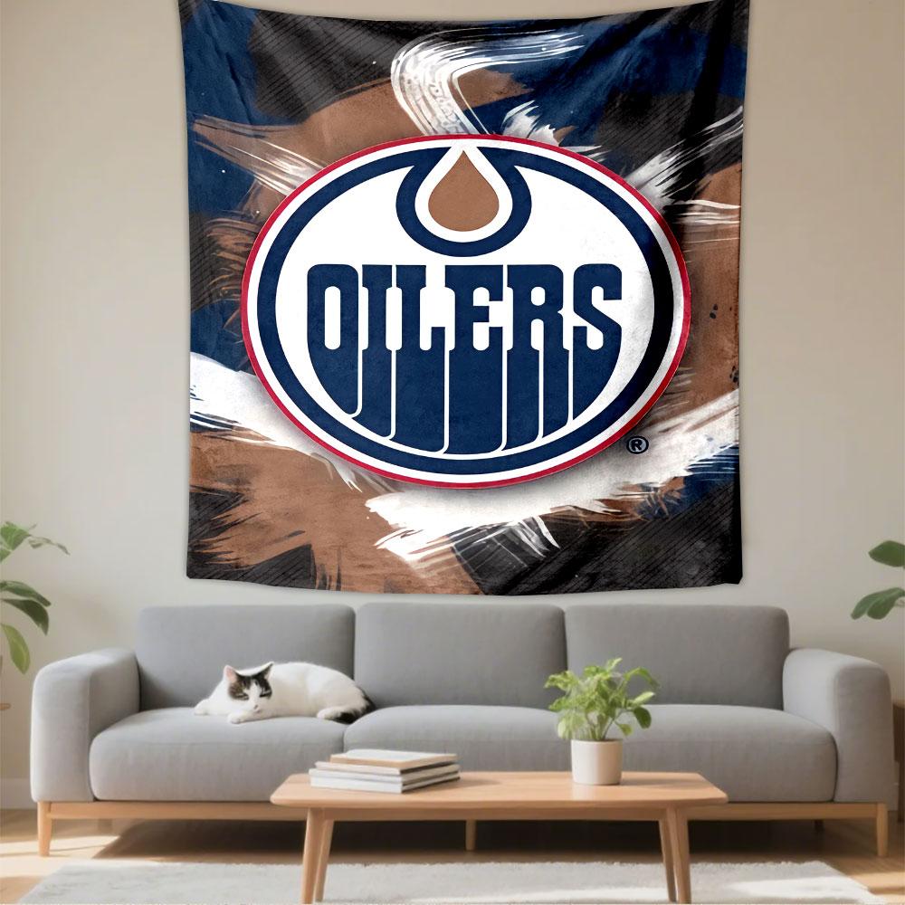 Edmonton Oilers Tapestry Wall Hanging, NHL Hockey Team Logo, Wall Decor for Bedroom Living Room Dorm