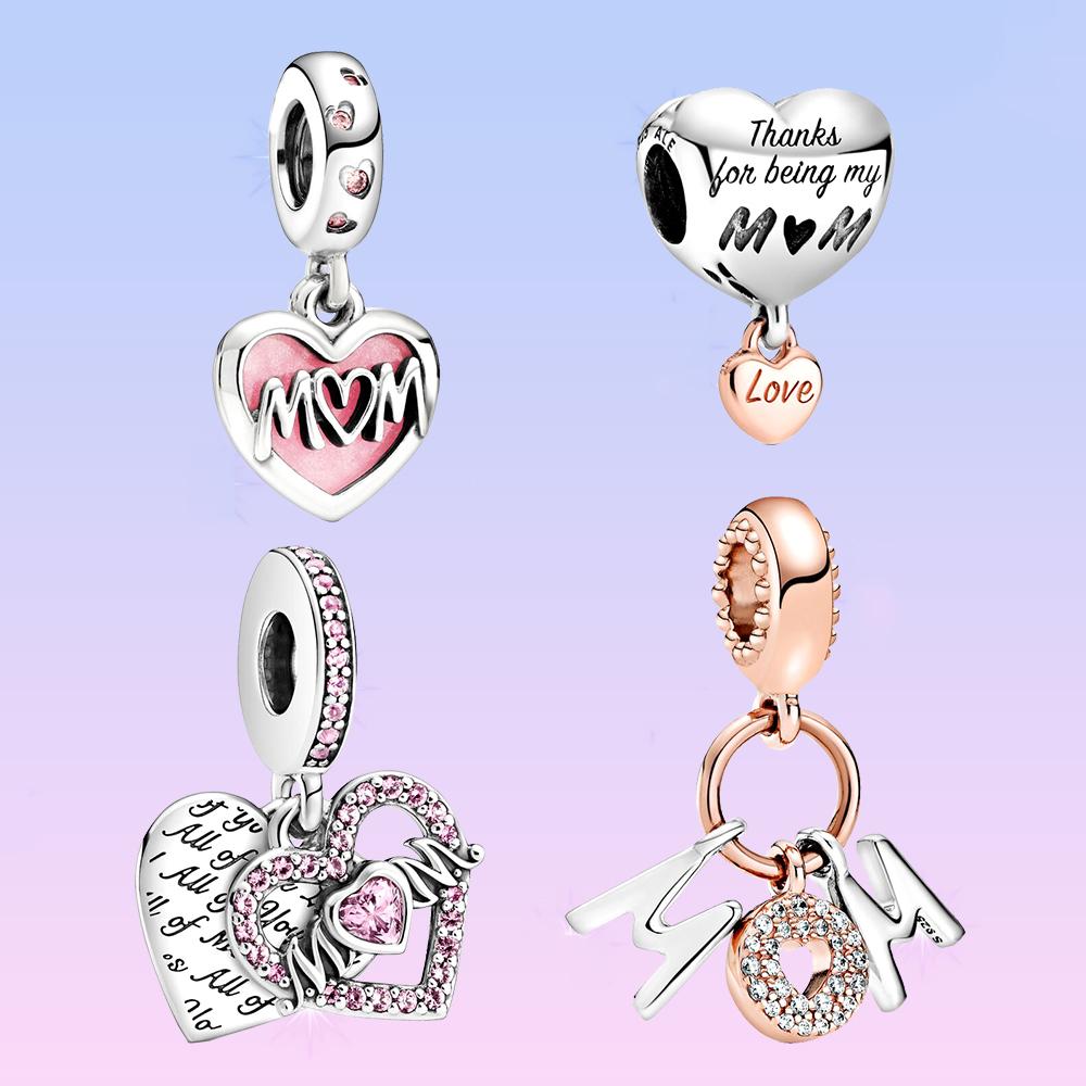 S925 Серебряный Подвеска в форме сердца и мамы с подвеской подходит для оригинального браслета DIY для женщин, подарки на день рождения, банкет