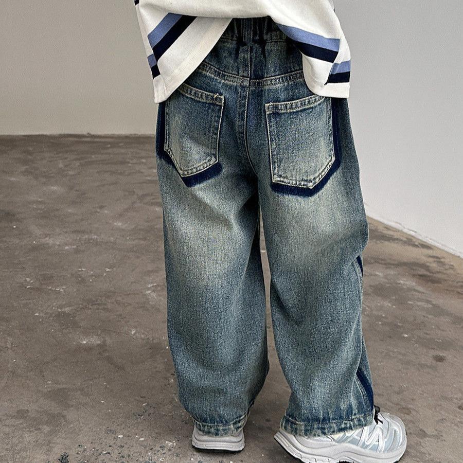 Длинные брюки для детей на весну и осень. Джинсы для мальчиков. Корейские прямые свободные брюки.